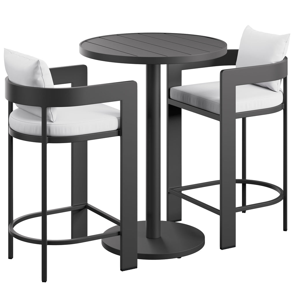 Tahoe 3-Piece Outdoor Patio Aluminum Bar Set - White