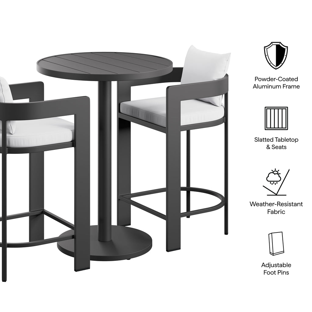 Tahoe 3-Piece Outdoor Patio Aluminum Bar Set - White