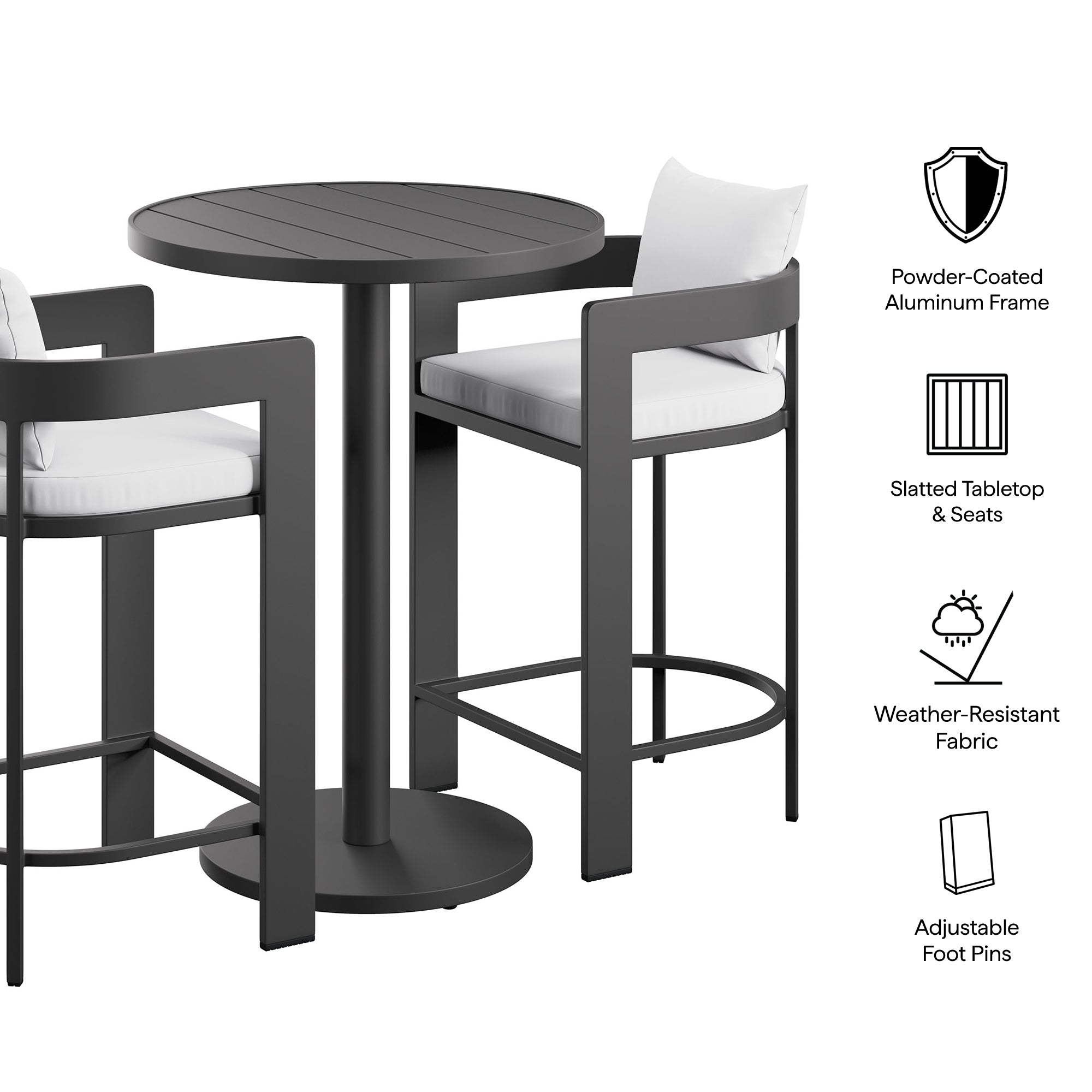 Tahoe 3-Piece Outdoor Patio Aluminum Bar Set - White