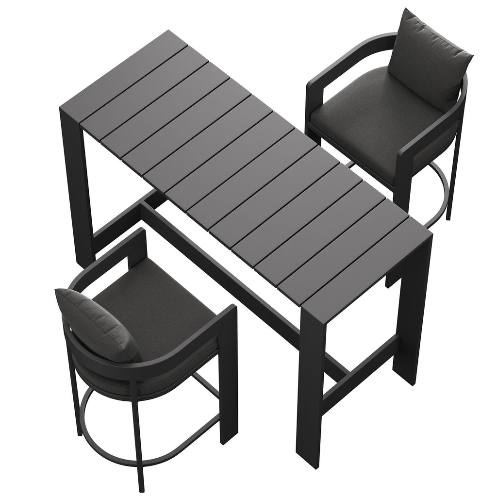 Tahoe 3-Piece Outdoor Patio Aluminum Bar Table Set - Charcoal