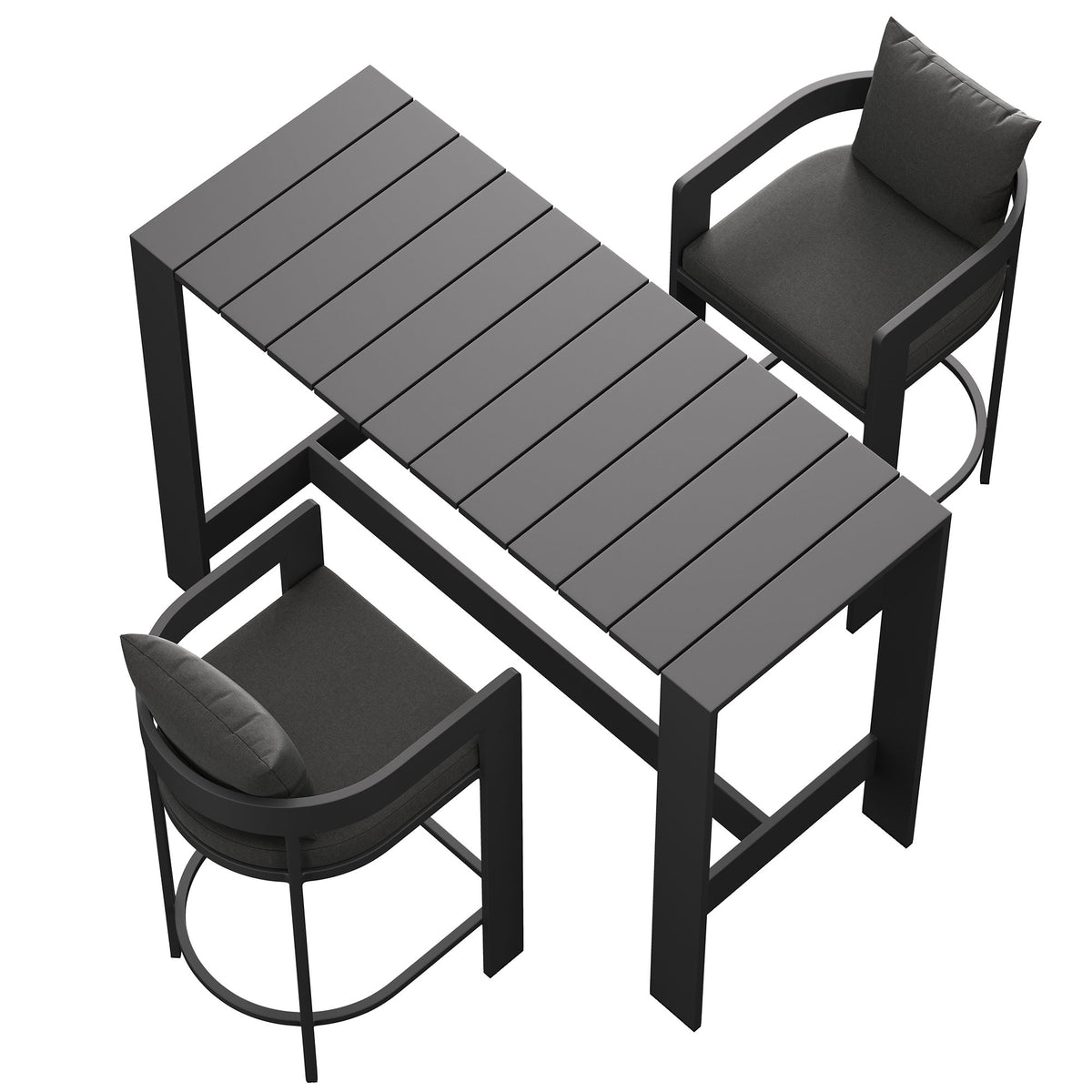 Tahoe 3-Piece Outdoor Patio Aluminum Bar Table Set - Charcoal