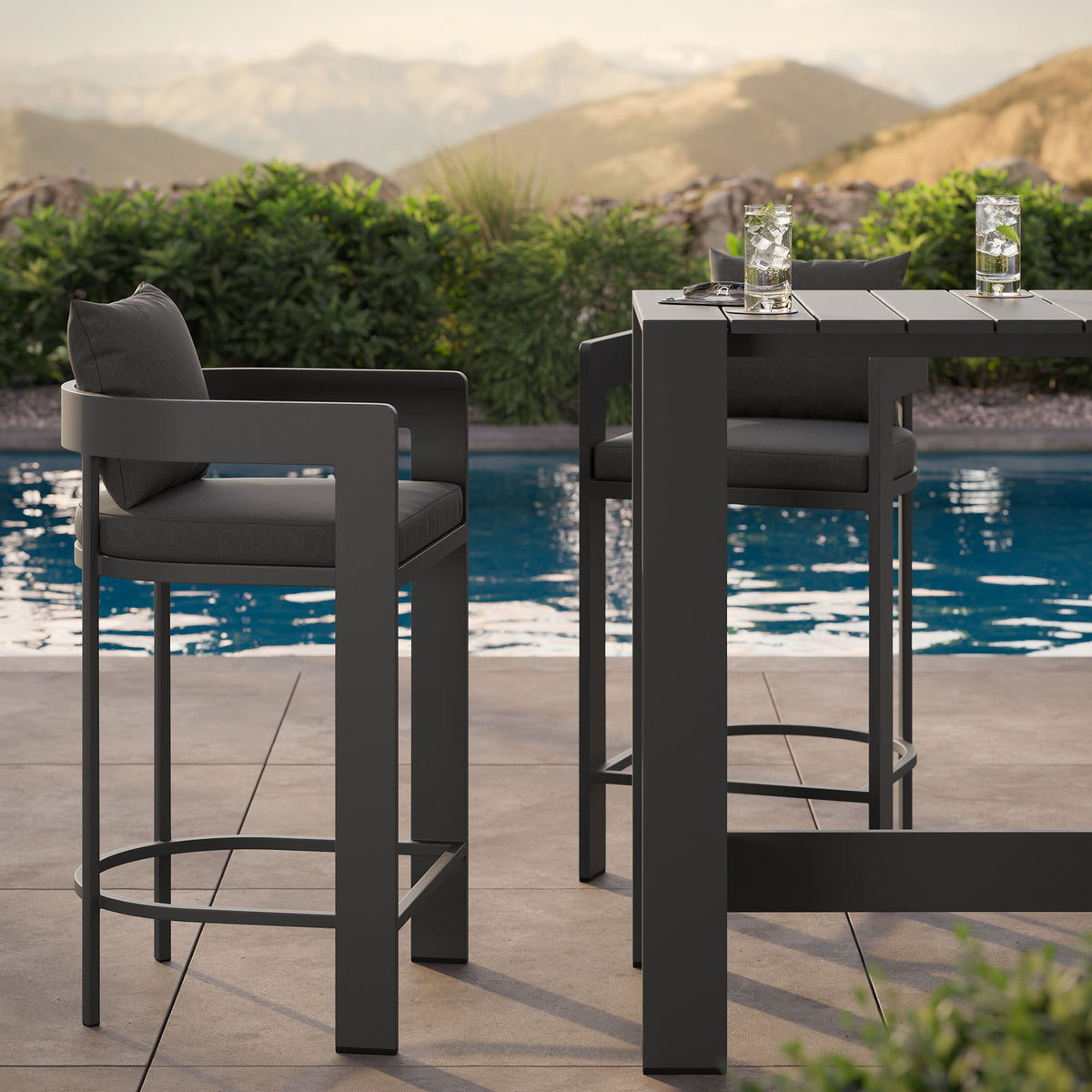 Tahoe 3-Piece Outdoor Patio Aluminum Bar Table Set - Charcoal