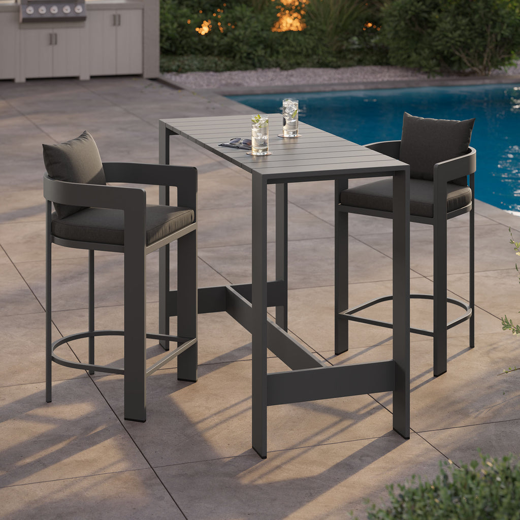 Tahoe 3-Piece Outdoor Patio Aluminum Bar Table Set - Charcoal