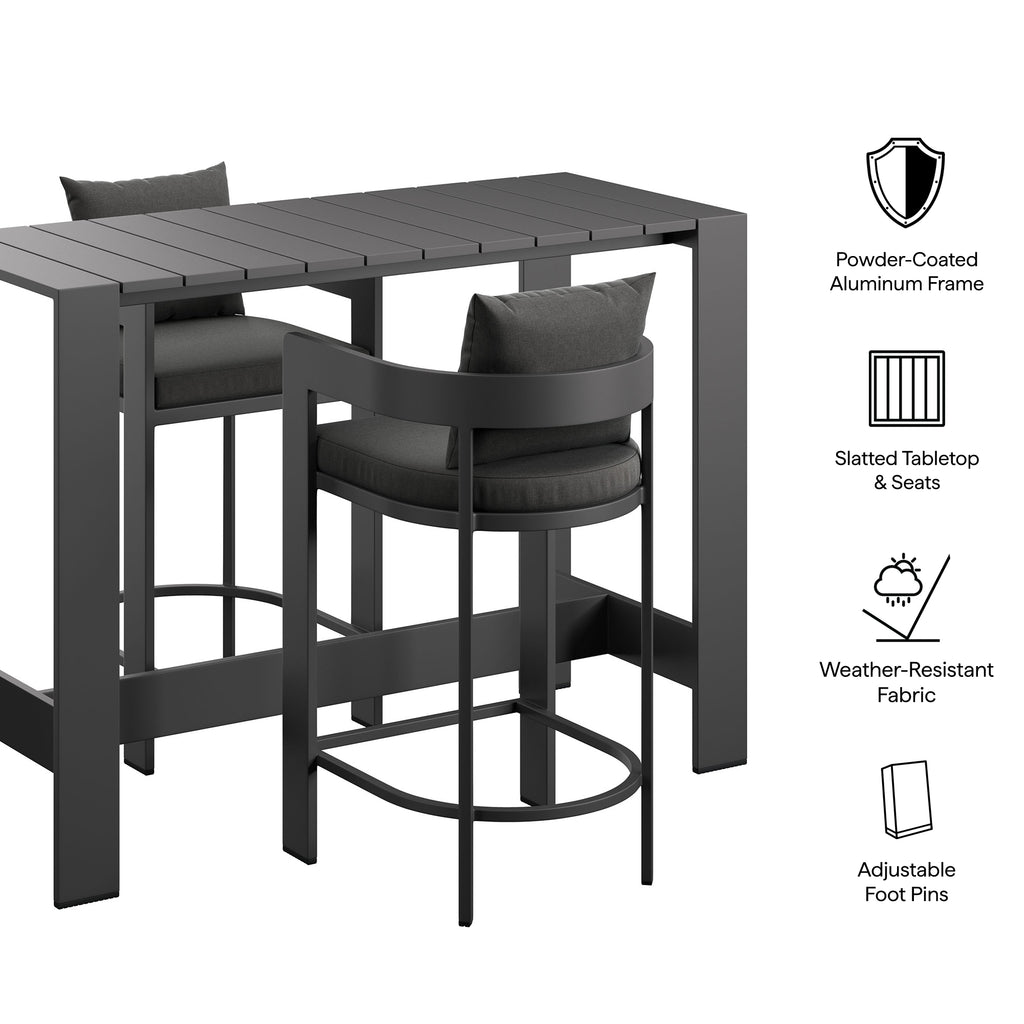 Tahoe 3-Piece Outdoor Patio Aluminum Bar Table Set - Charcoal
