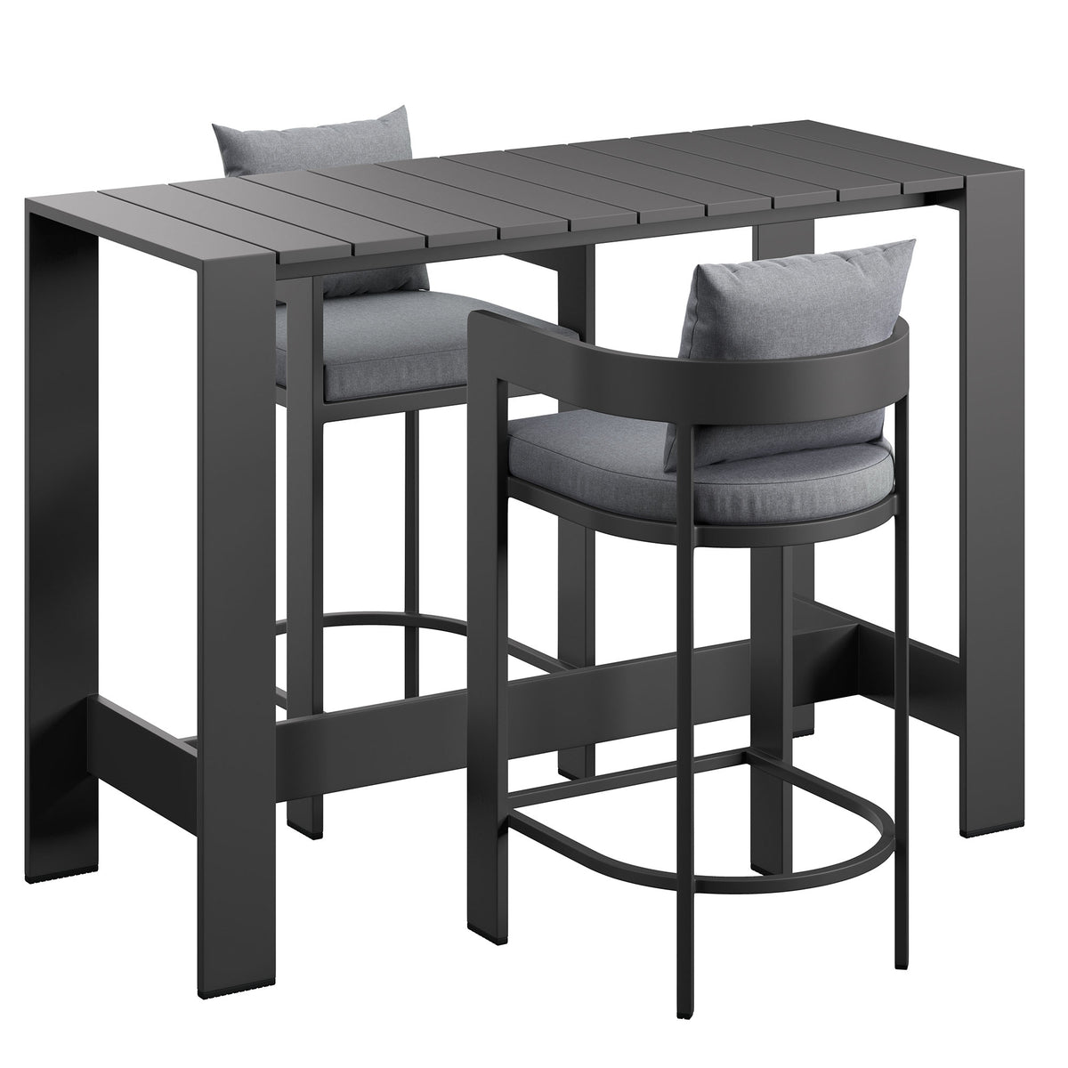 Tahoe 3-Piece Outdoor Patio Aluminum Bar Table Set - Gray