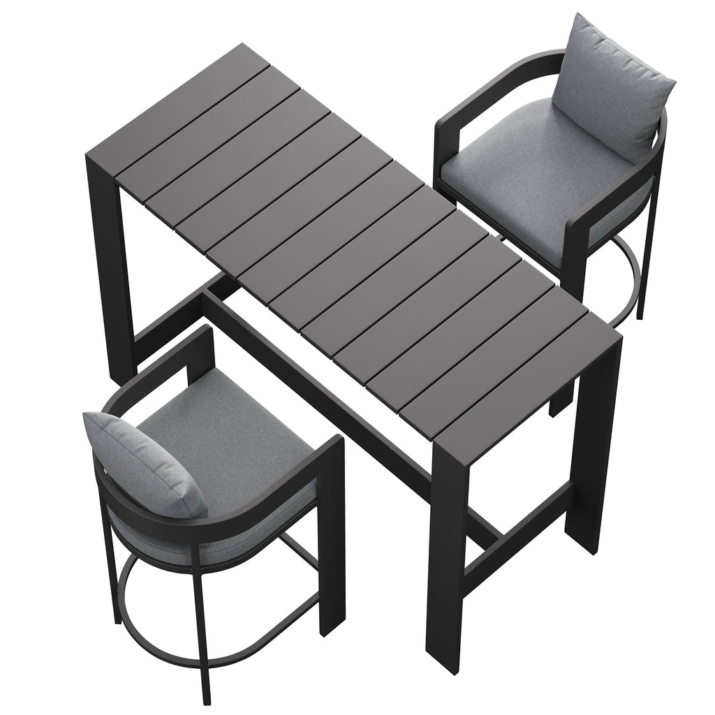 Tahoe 3-Piece Outdoor Patio Aluminum Bar Table Set - Gray