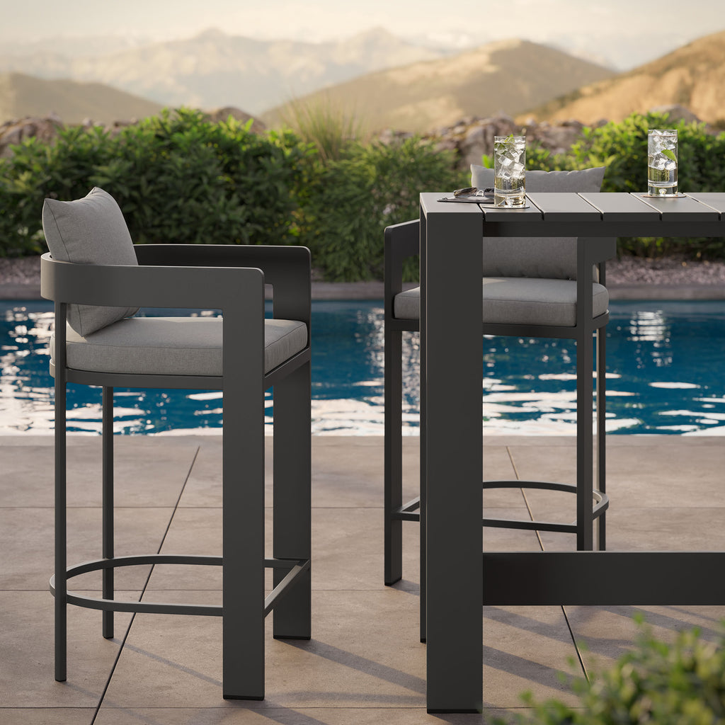 Tahoe 3-Piece Outdoor Patio Aluminum Bar Table Set - Gray