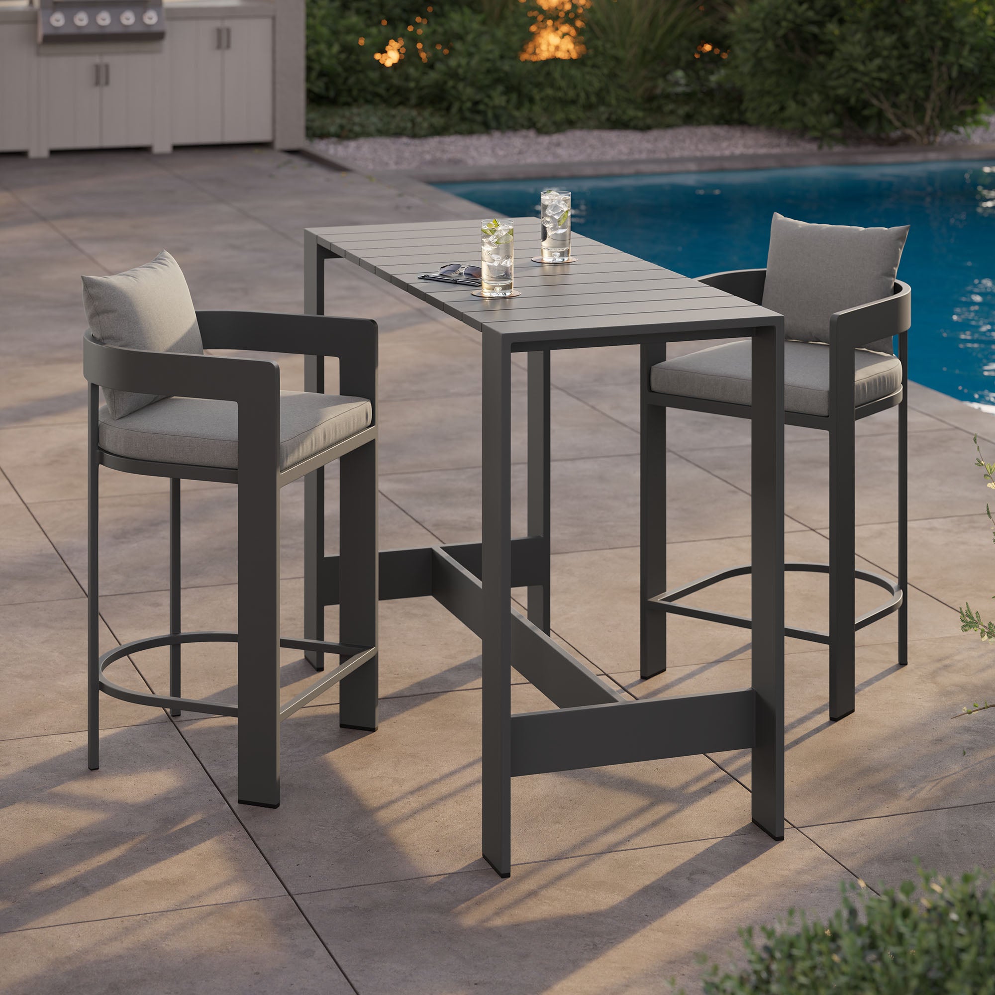 Tahoe 3-Piece Outdoor Patio Aluminum Bar Table Set - Gray