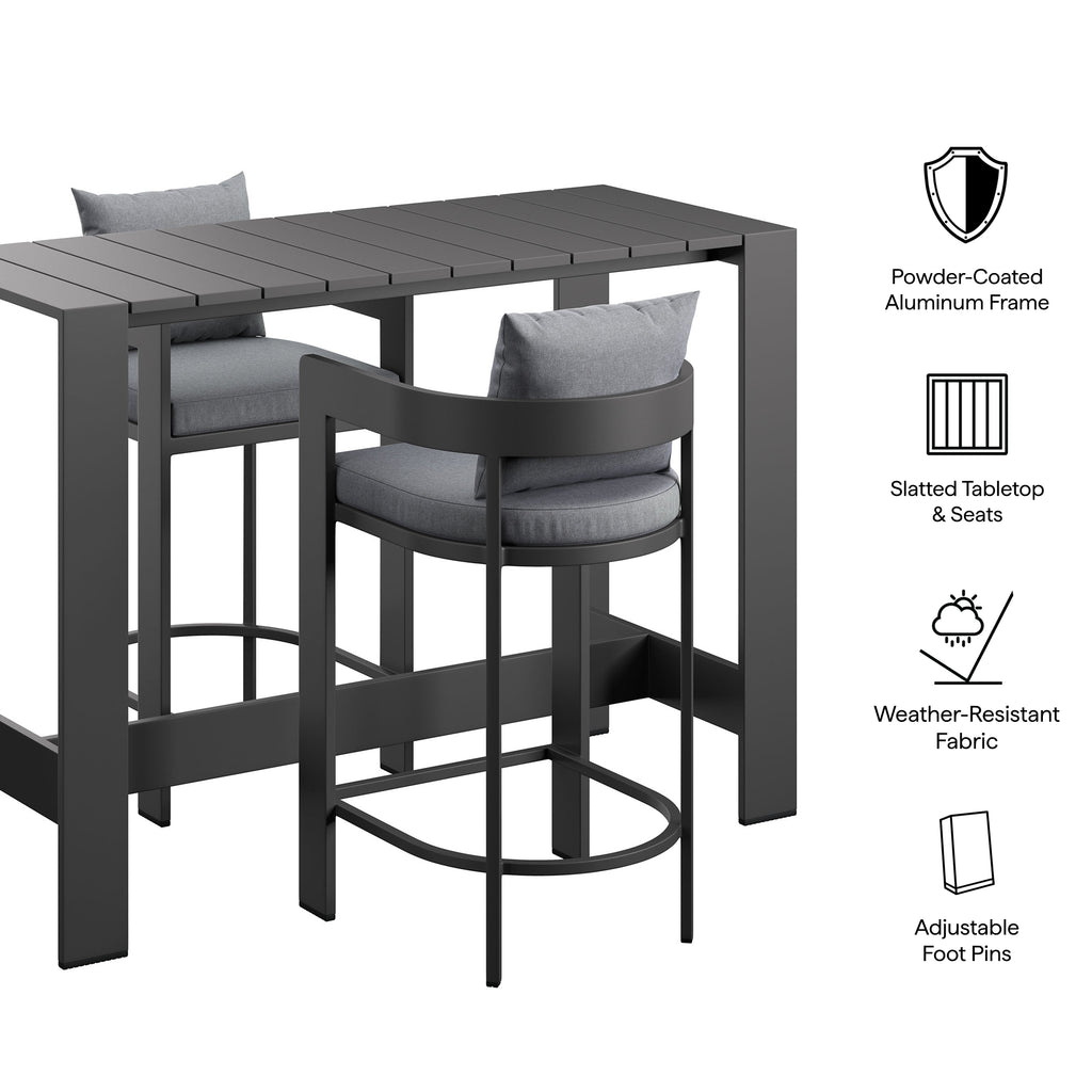 Tahoe 3-Piece Outdoor Patio Aluminum Bar Table Set - Gray