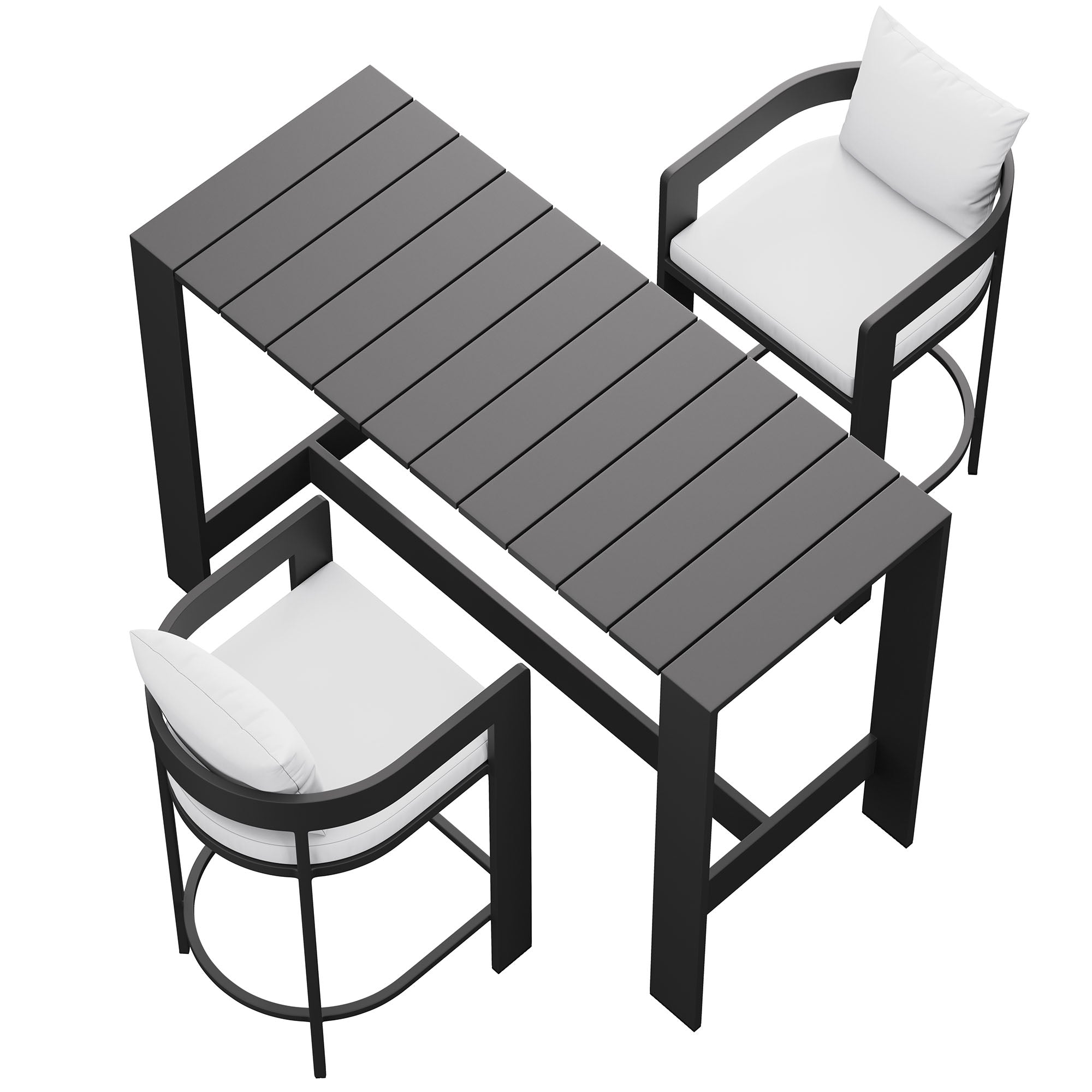 Tahoe 3-Piece Outdoor Patio Aluminum Bar Table Set - White
