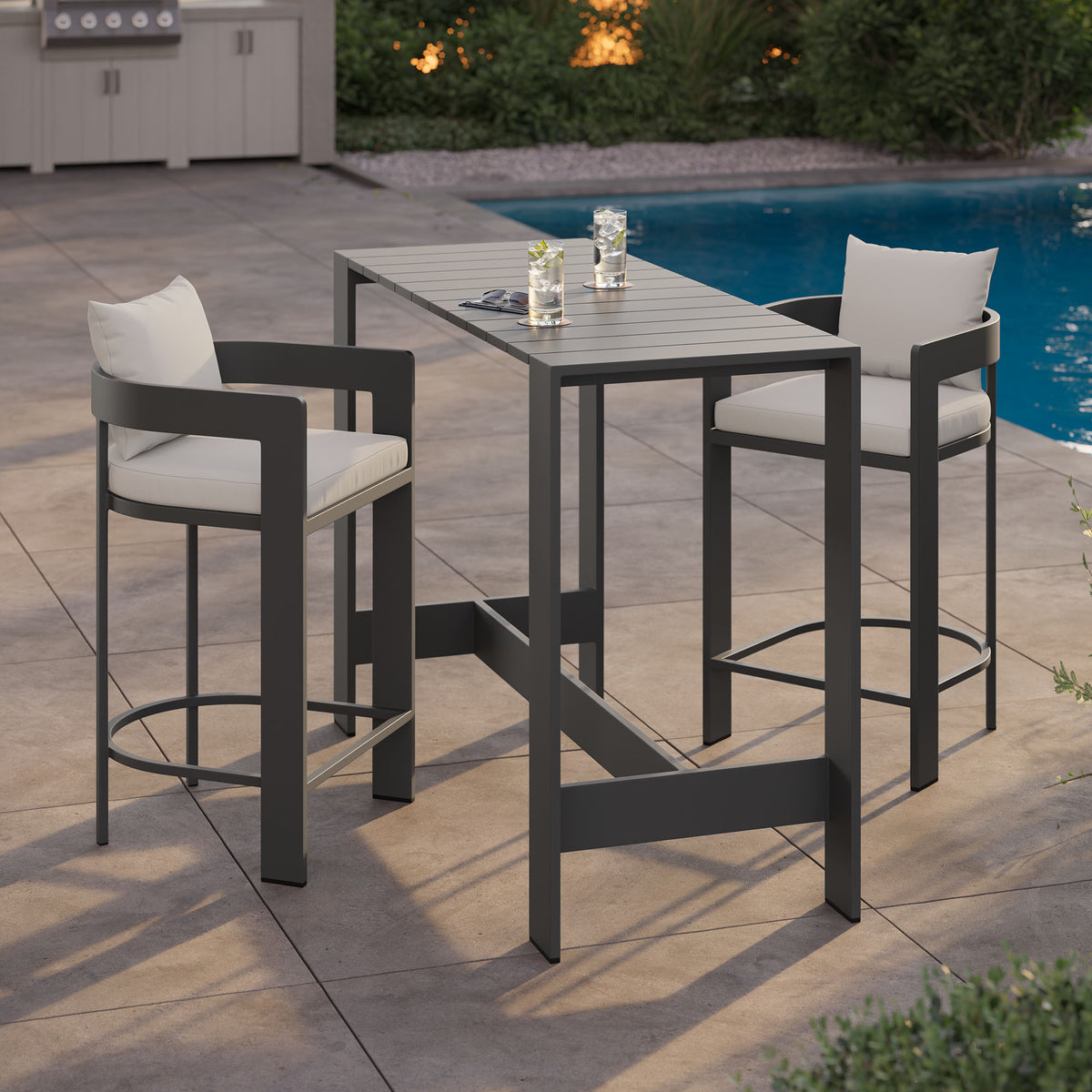 Tahoe 3-Piece Outdoor Patio Aluminum Bar Table Set - White