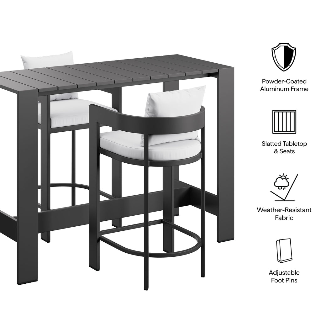 Tahoe 3-Piece Outdoor Patio Aluminum Bar Table Set - White