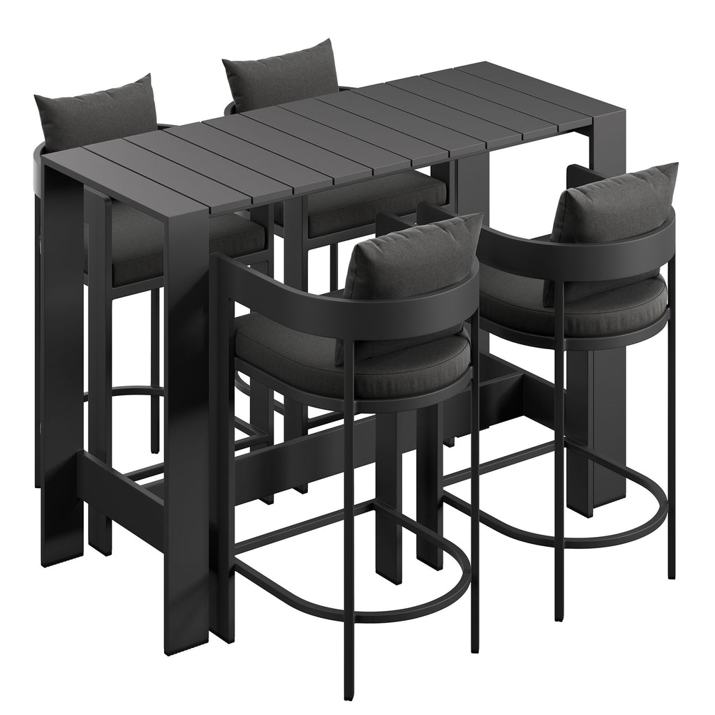 Tahoe 5-Piece Outdoor Patio Bar Table Set - Charcoal