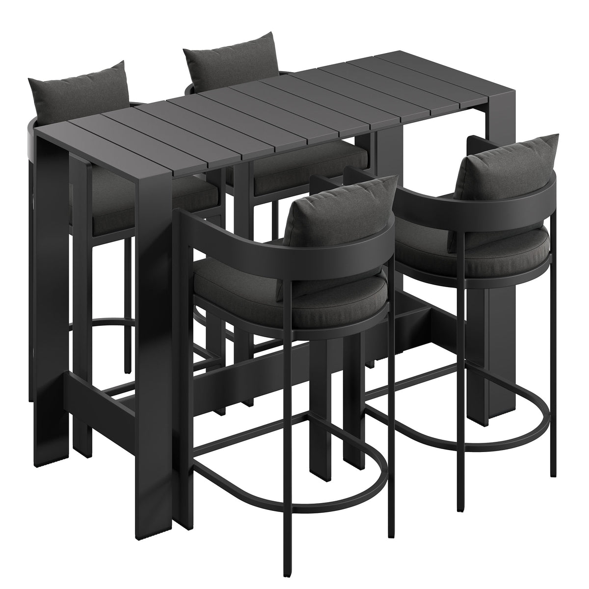 Tahoe 5-Piece Outdoor Patio Bar Table Set - Charcoal