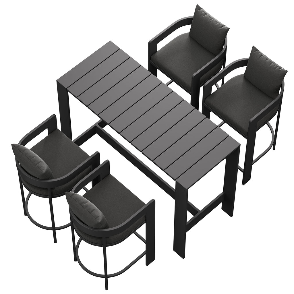 Tahoe 5-Piece Outdoor Patio Bar Table Set - Charcoal