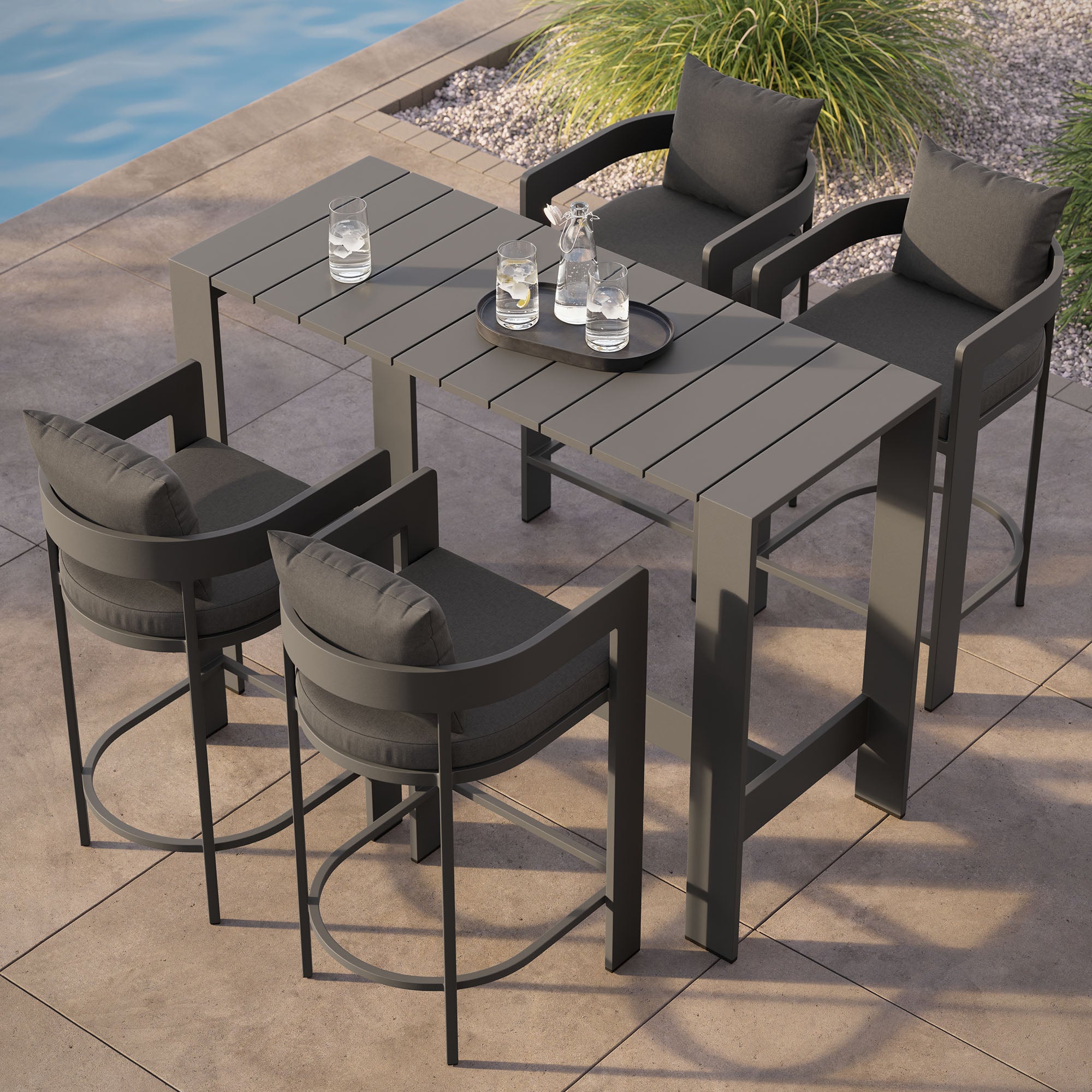 Tahoe 5-Piece Outdoor Patio Bar Table Set - Charcoal