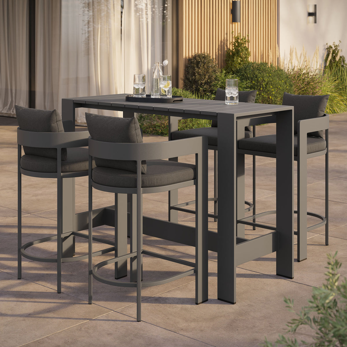 Tahoe 5-Piece Outdoor Patio Bar Table Set - Charcoal