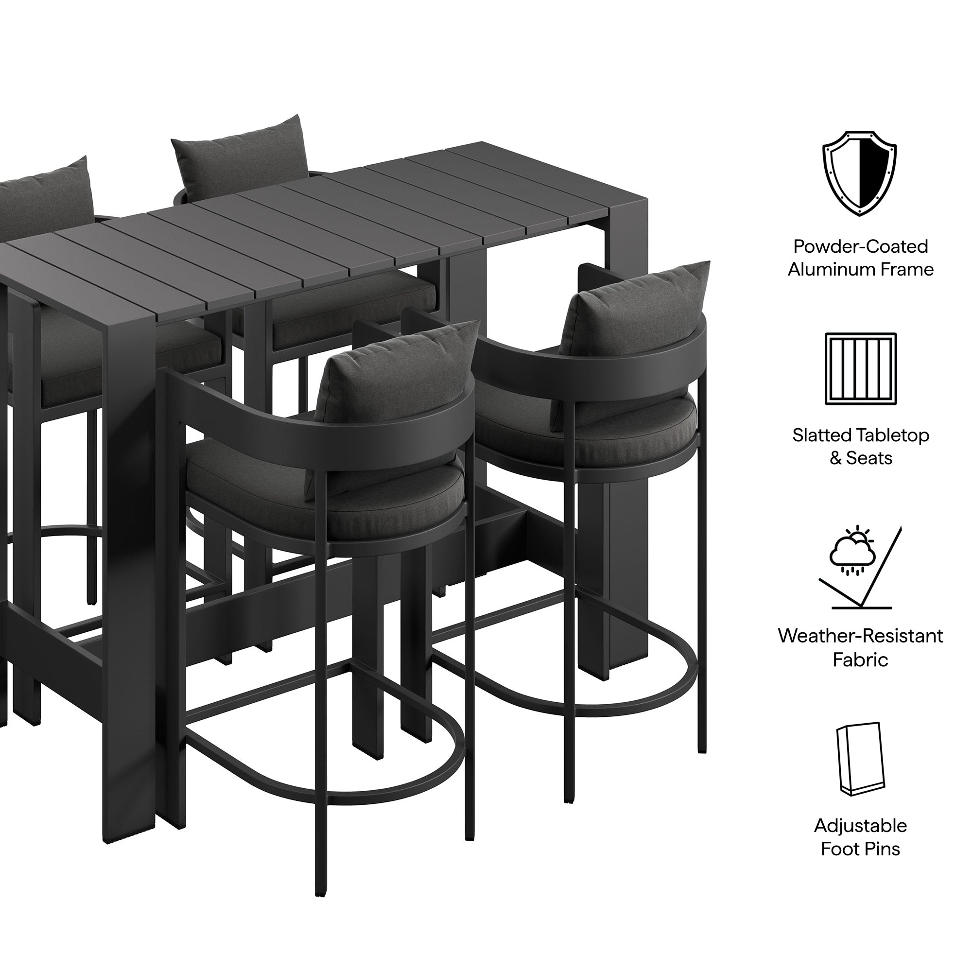 Tahoe 5-Piece Outdoor Patio Bar Table Set - Charcoal