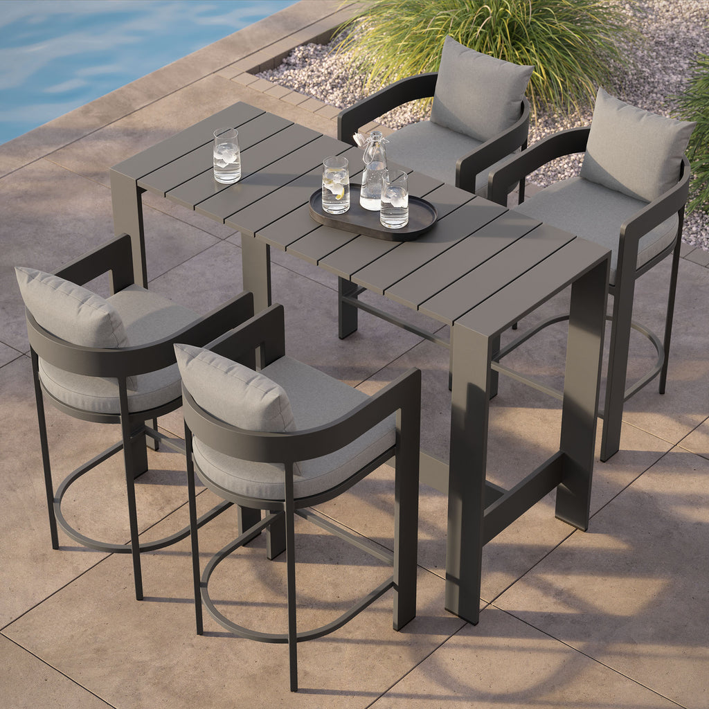Tahoe 5-Piece Outdoor Patio Bar Table Set - Gray