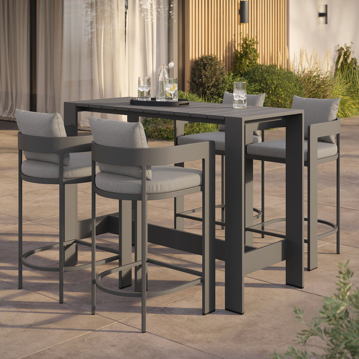 Tahoe 5-Piece Outdoor Patio Bar Table Set - Gray