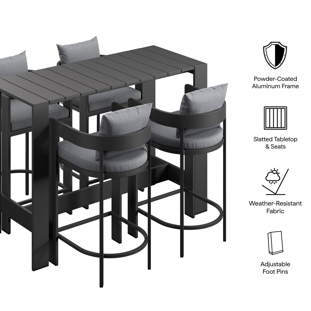 Tahoe 5-Piece Outdoor Patio Bar Table Set - Gray