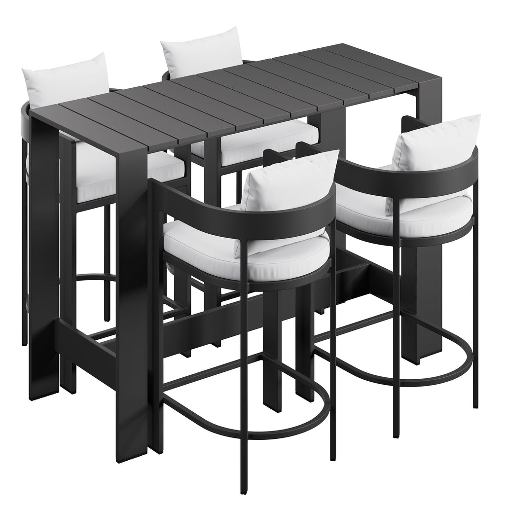 Tahoe 5-Piece Outdoor Patio Bar Table Set - White