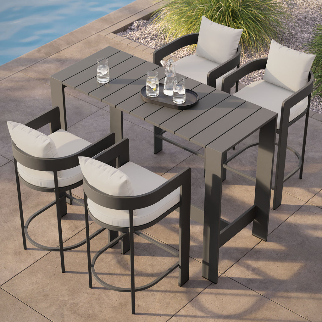 Tahoe 5-Piece Outdoor Patio Bar Table Set - White