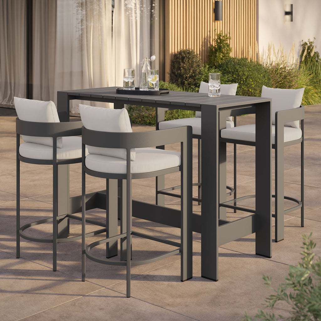 Tahoe 5-Piece Outdoor Patio Bar Table Set - White