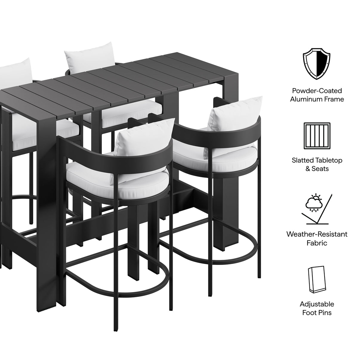 Tahoe 5-Piece Outdoor Patio Bar Table Set - White