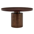 Annette 54 Inch Round Pedestal Base Dining Table - Dark Walnut Burnished Brass