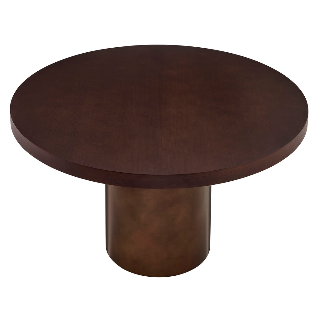 Annette 54 Inch Round Pedestal Base Dining Table - Dark Walnut Burnished Brass