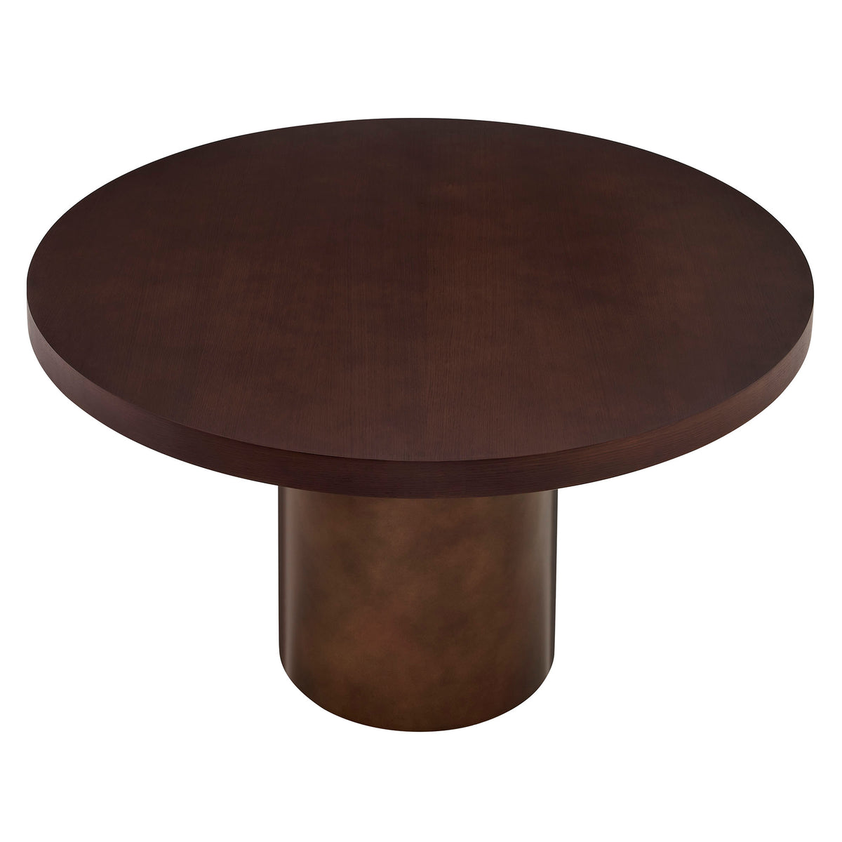 Annette 54 Inch Round Pedestal Base Dining Table - Dark Walnut Burnished Brass