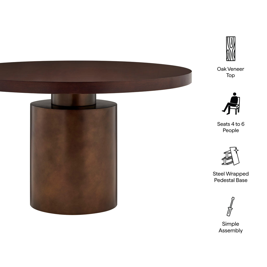 Annette 54 Inch Round Pedestal Base Dining Table - Dark Walnut Burnished Brass