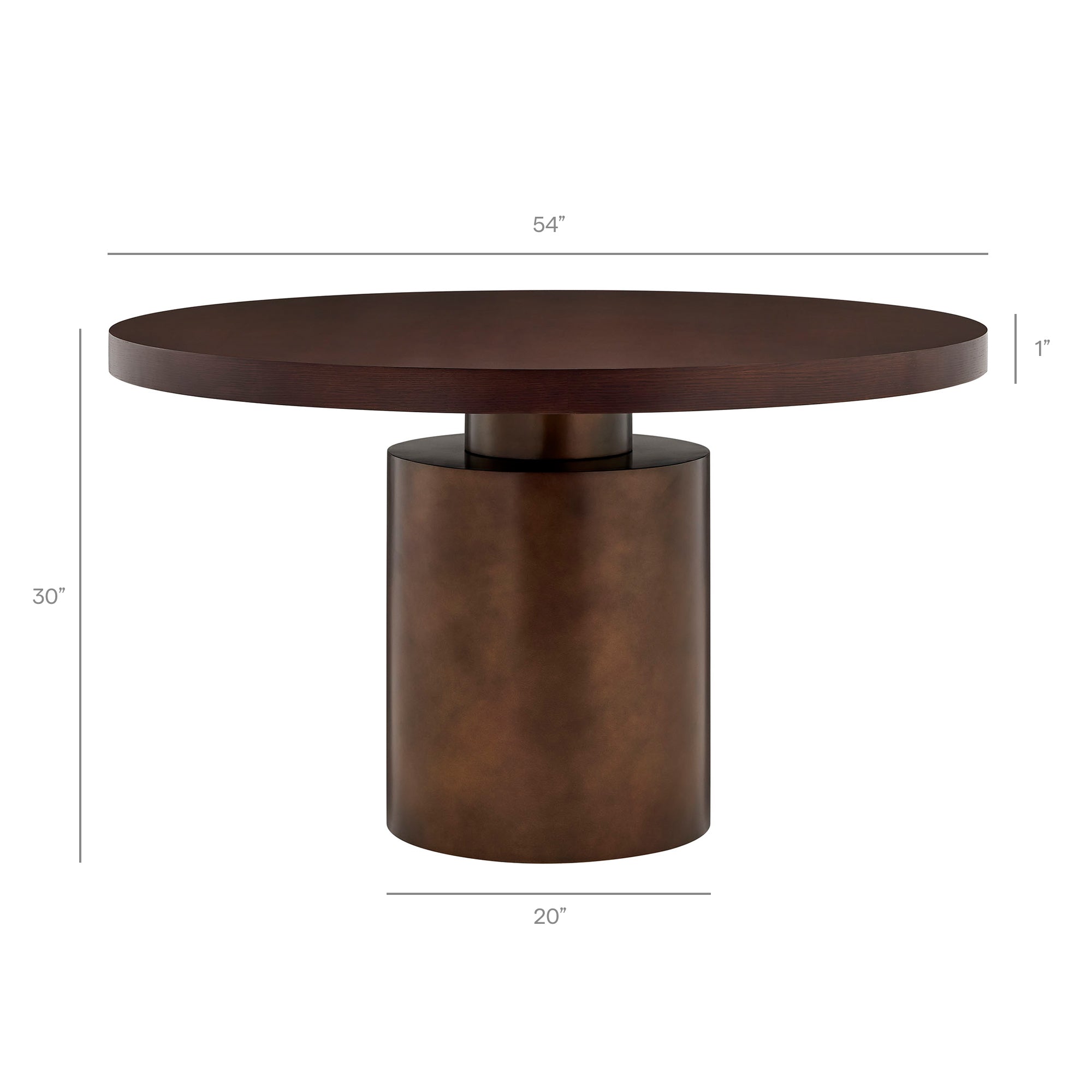 Annette 54 Inch Round Pedestal Base Dining Table - Dark Walnut Burnished Brass