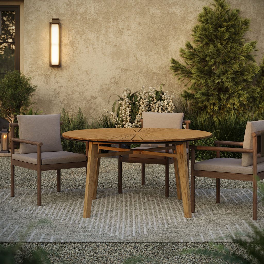 Cielo 59" Sunburst Outdoor Patio Teak Dining Table - Natural