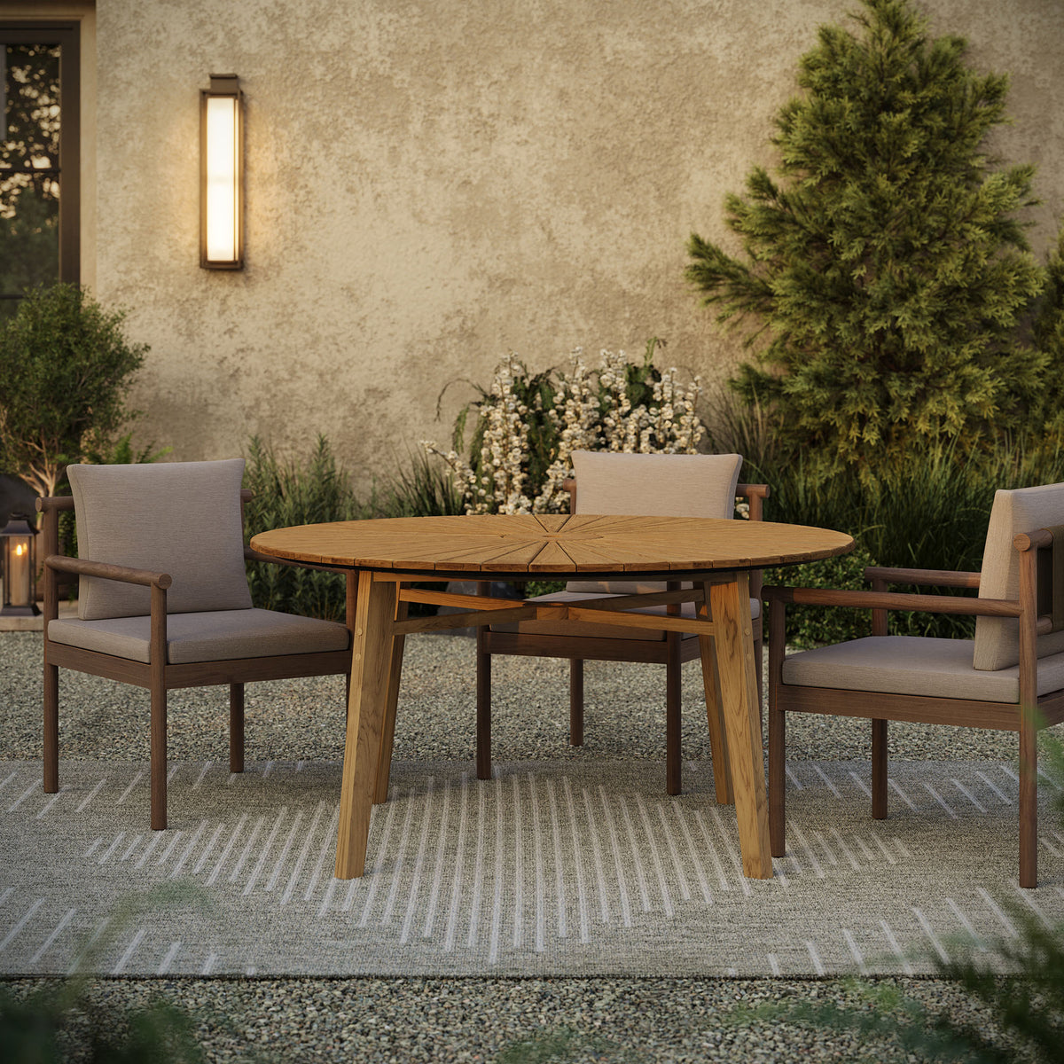 Cielo 59" Sunburst Outdoor Patio Teak Dining Table - Natural