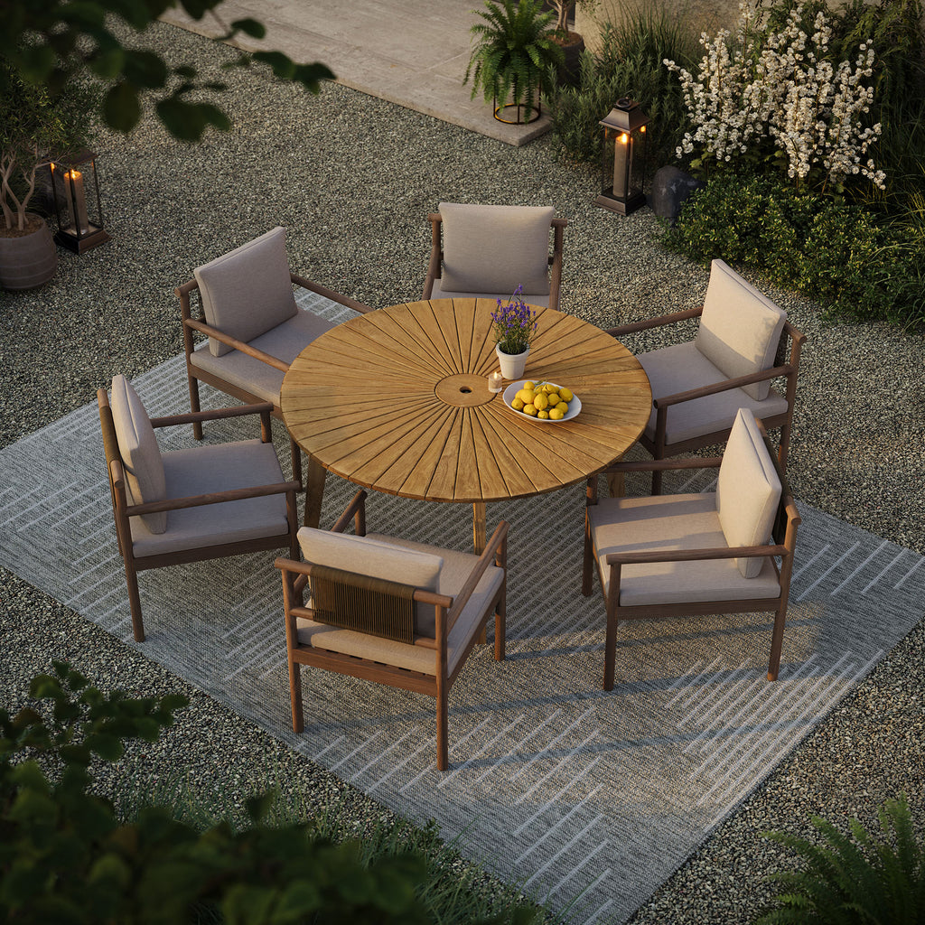 Cielo 59" Sunburst Outdoor Patio Teak Dining Table - Natural