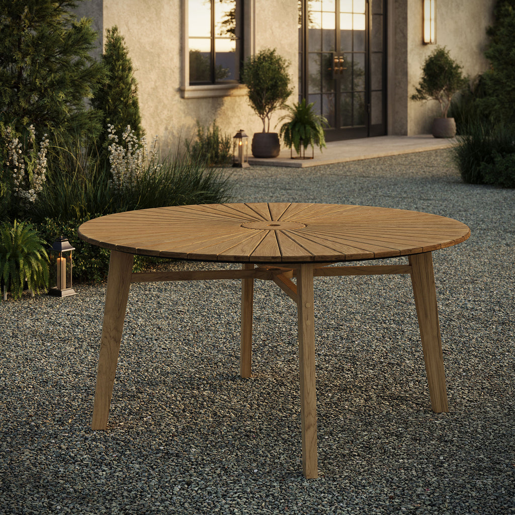 Cielo 59" Sunburst Outdoor Patio Teak Dining Table - Natural