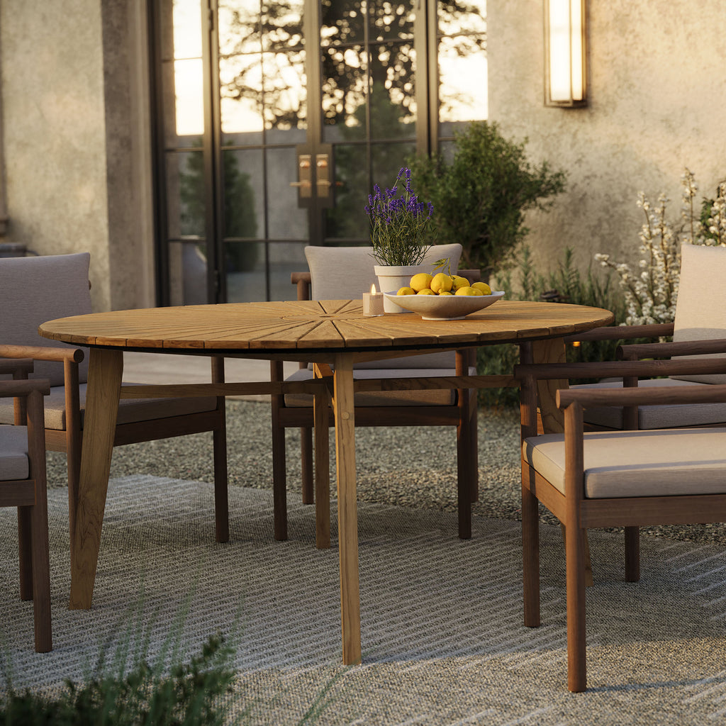 Cielo 59" Sunburst Outdoor Patio Teak Dining Table - Natural