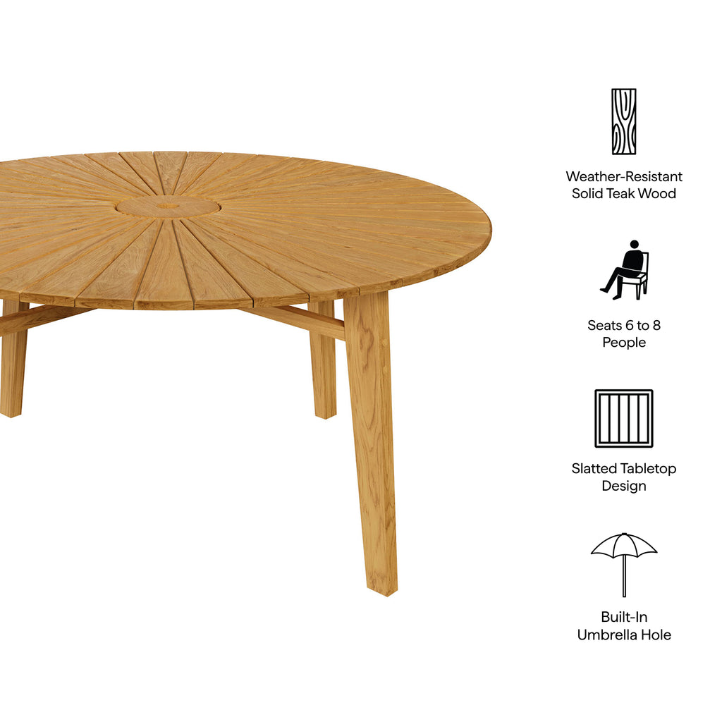Cielo 59" Sunburst Outdoor Patio Teak Dining Table - Natural