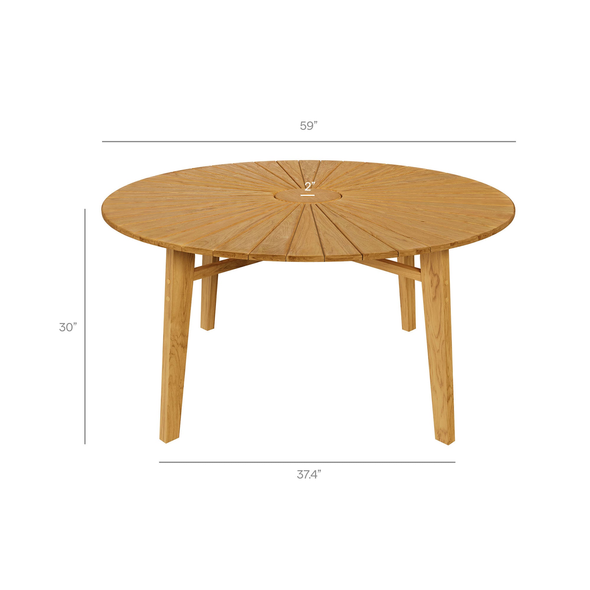 Cielo 59" Sunburst Outdoor Patio Teak Dining Table - Natural