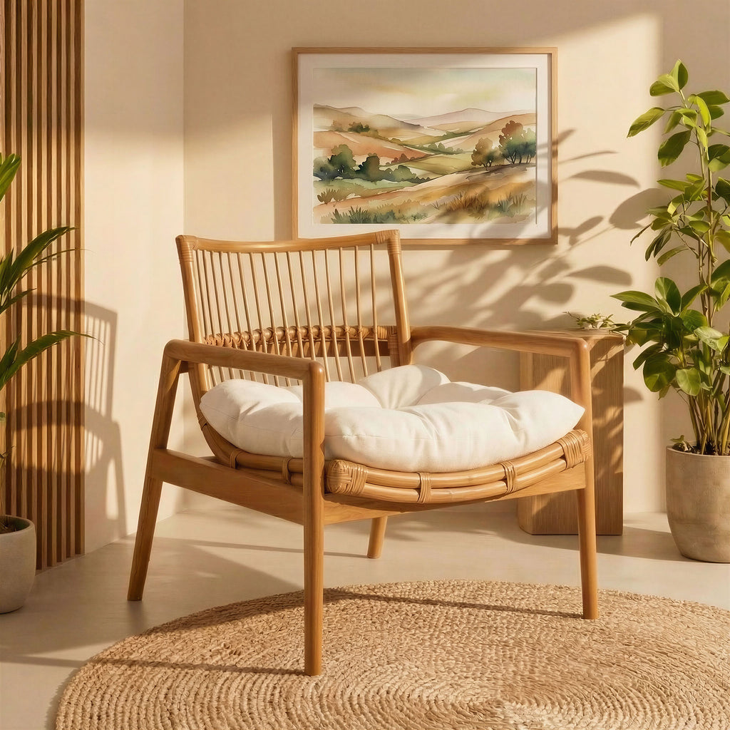 Tula Wood Rattan Lounge Chair - Brown