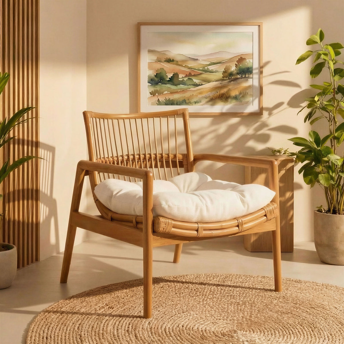 Tula Wood Rattan Lounge Chair - Brown