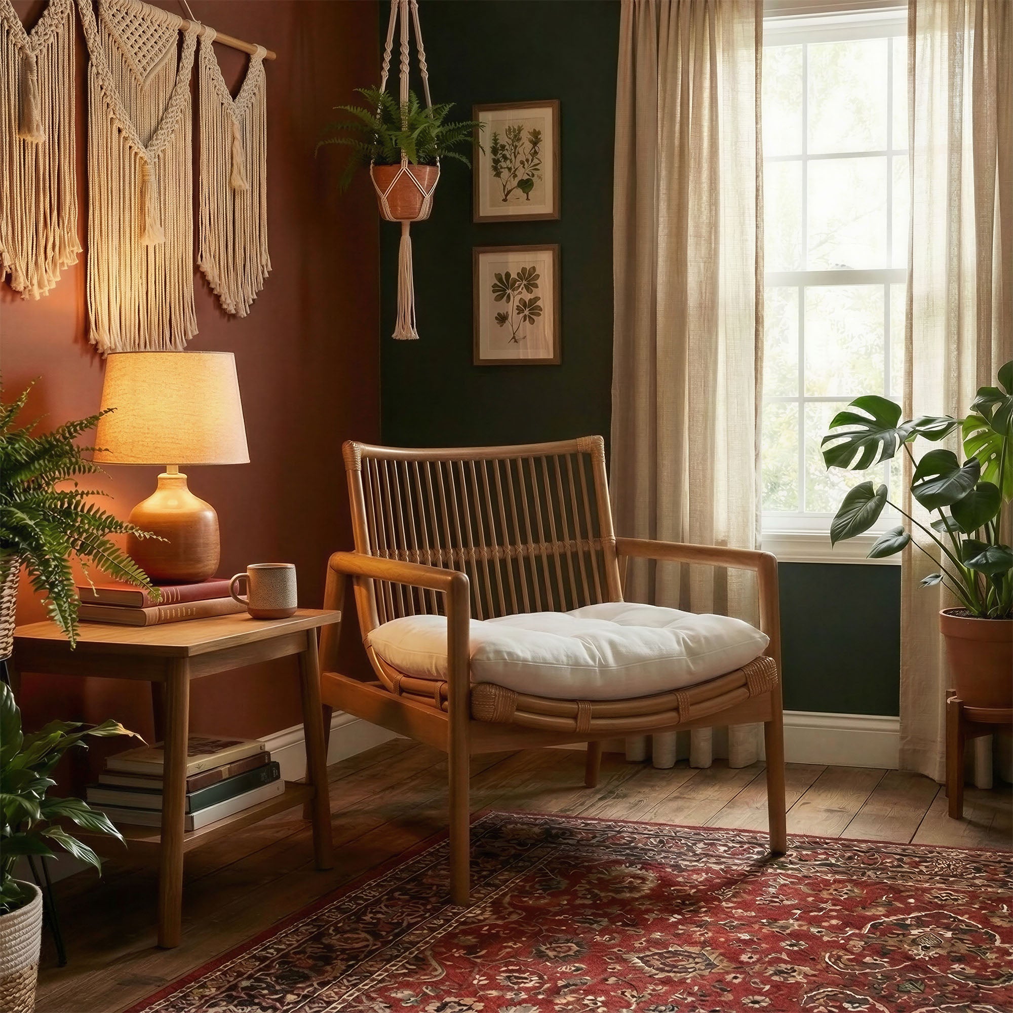 Tula Wood Rattan Lounge Chair - Brown