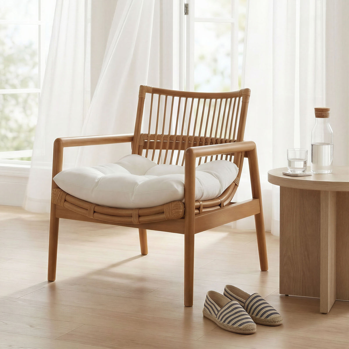 Tula Wood Rattan Lounge Chair - Brown