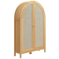 Calista 63 Inch Arched Storage Cabinet With Folding Desk - Oak