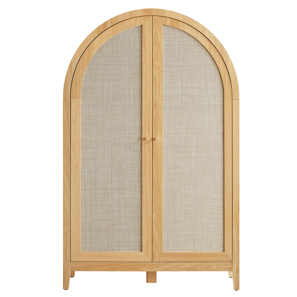 Calista 63 Inch Arched Storage Cabinet With Folding Desk - Oak