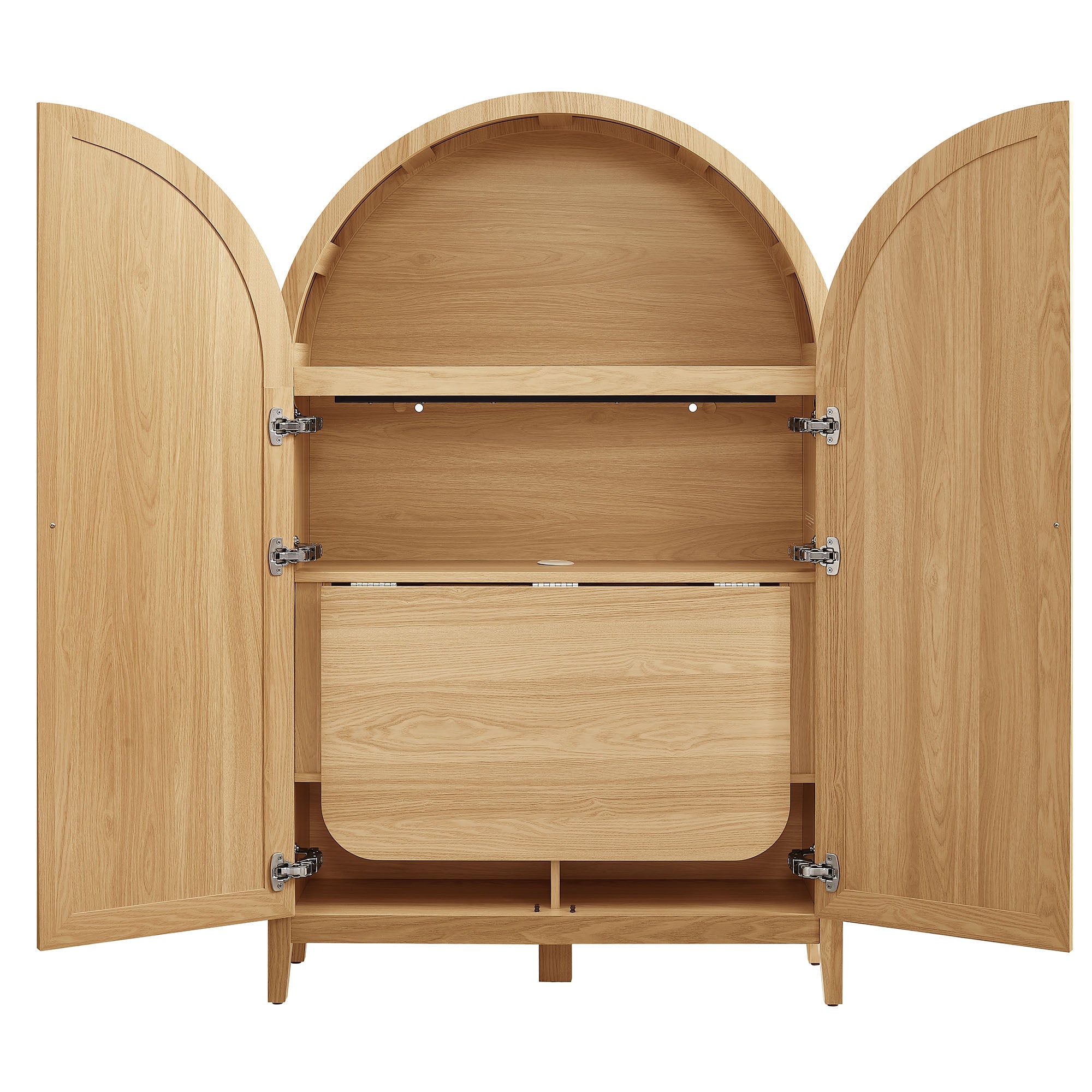 Calista 63 Inch Arched Storage Cabinet With Folding Desk - Oak