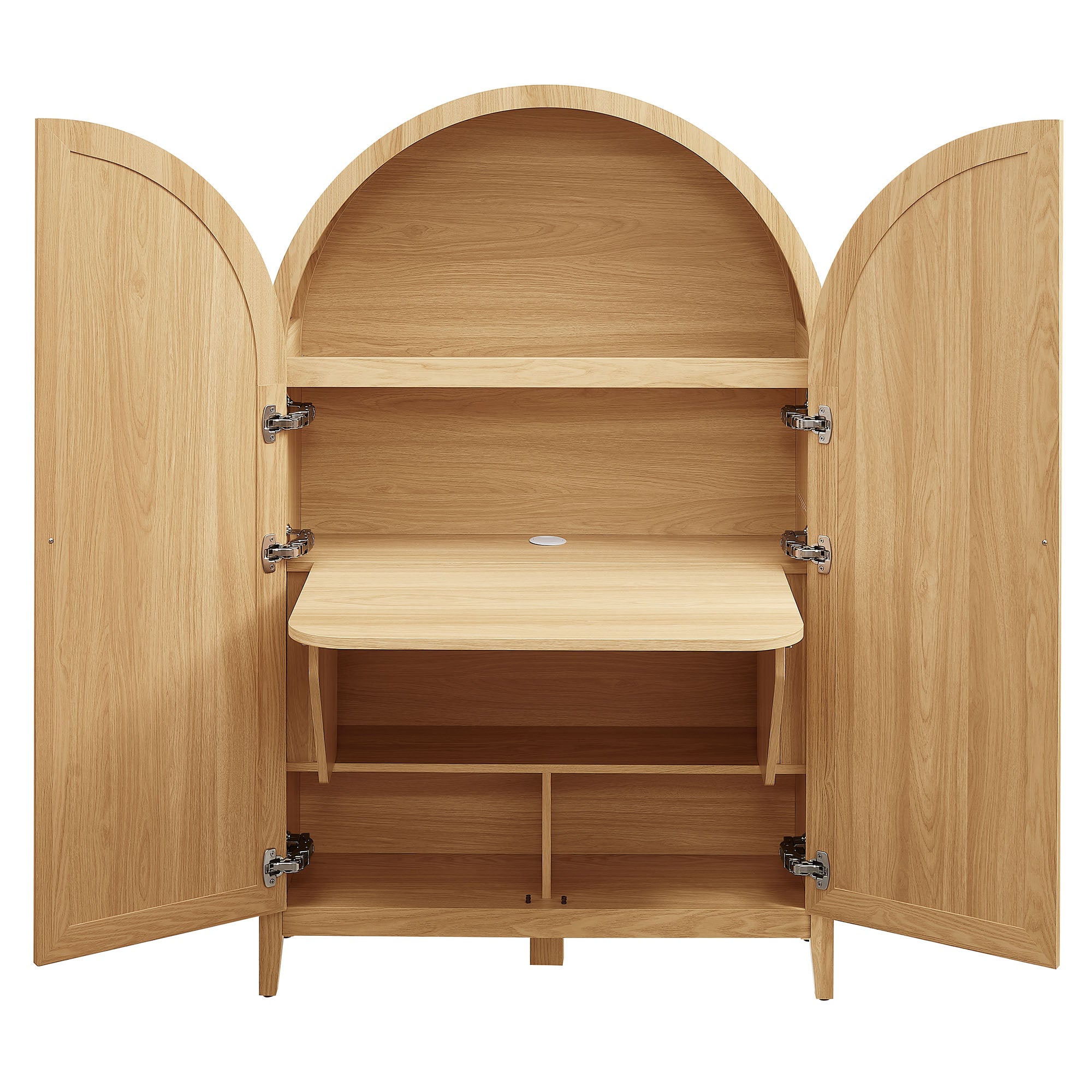 Calista 63 Inch Arched Storage Cabinet With Folding Desk - Oak