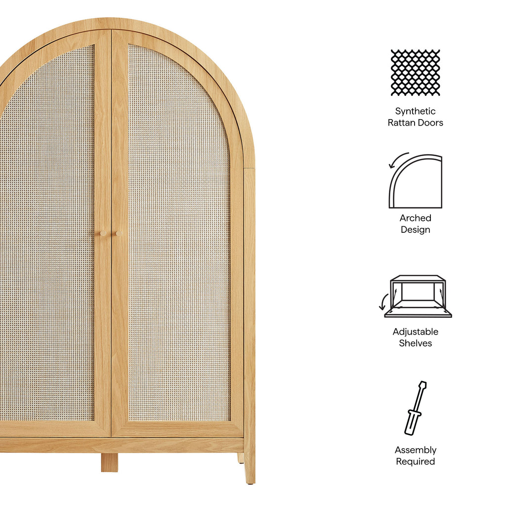 Calista 63 Inch Arched Storage Cabinet With Folding Desk - Oak